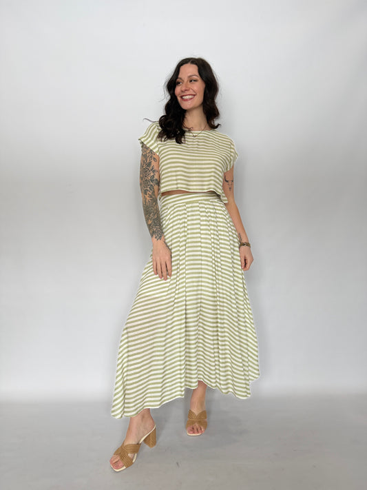 Ally Stripe Flowy Skirt Sage