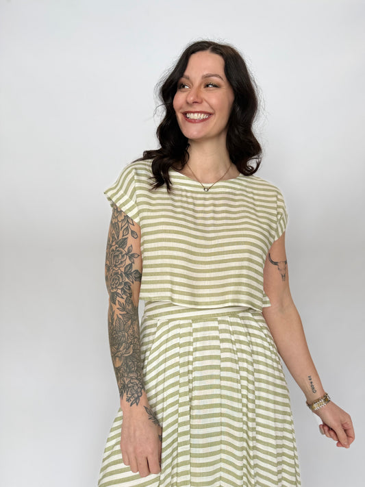 Ally Stripe Boxy Top Sage