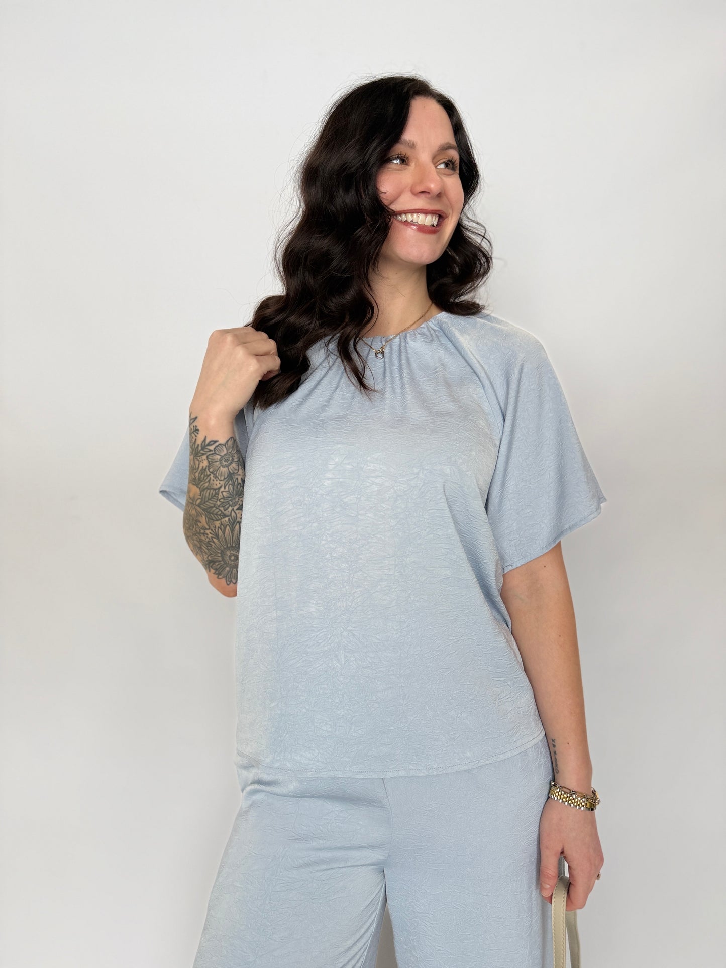 Camille Texture Blouse Sky