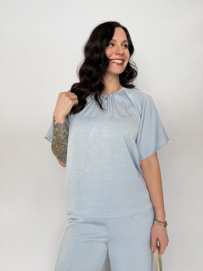 Camille Texture Blouse Sky