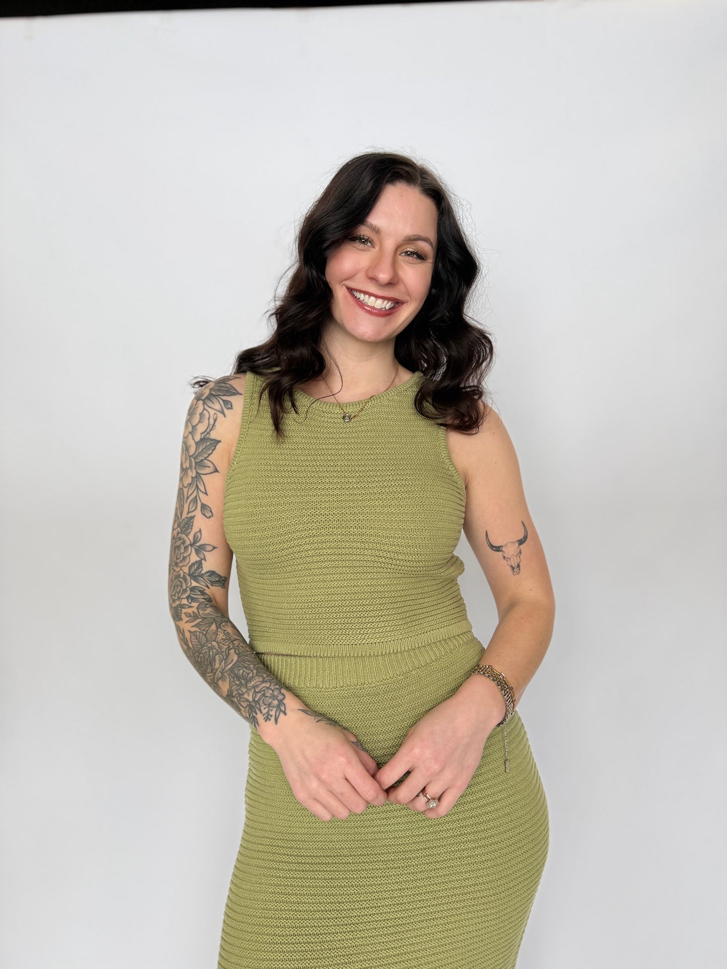 Ava Midi Sweater Skirt Matcha