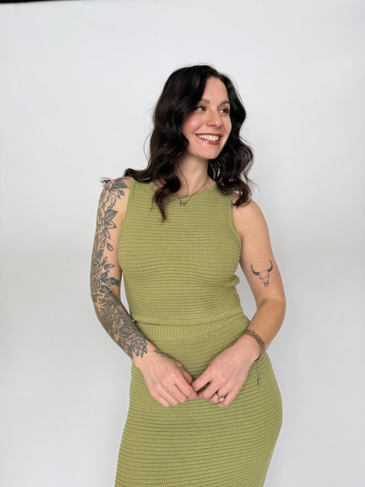 Ava Crop Sweater Tank Matcha