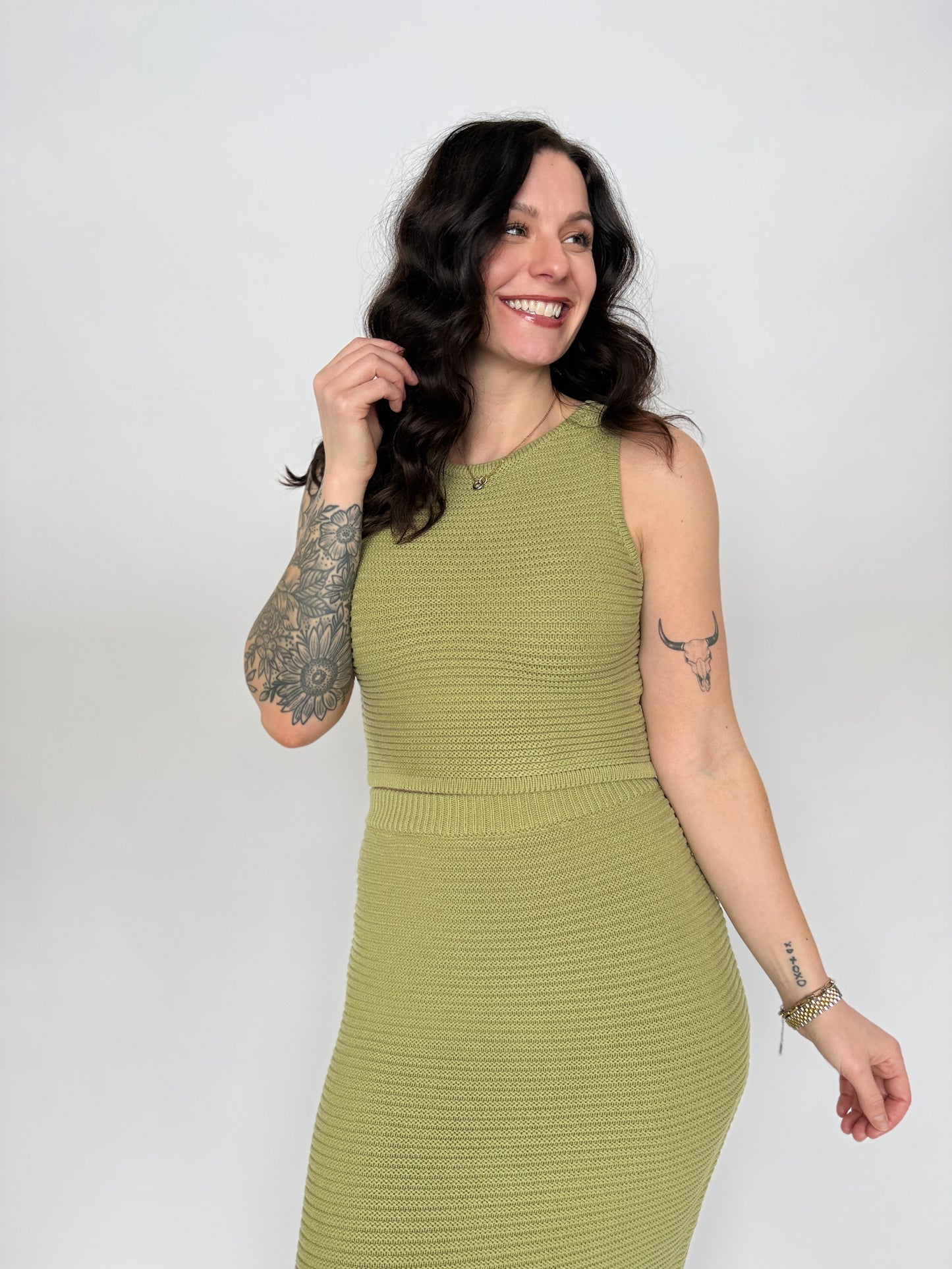 Ava Crop Sweater Tank Matcha