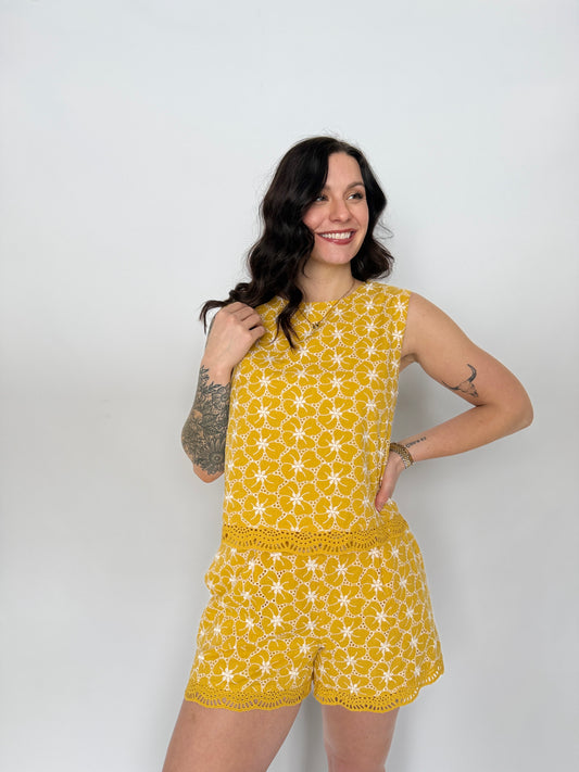 Becca Floral Embroidered Tank Yellow