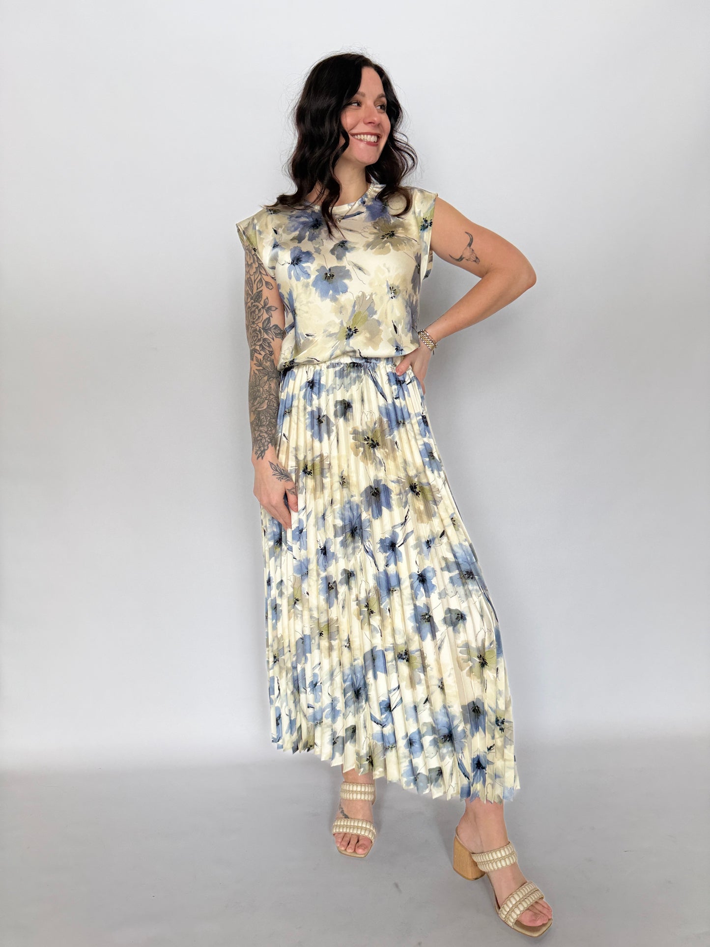 Sophia Floral Satin Midi Skirt