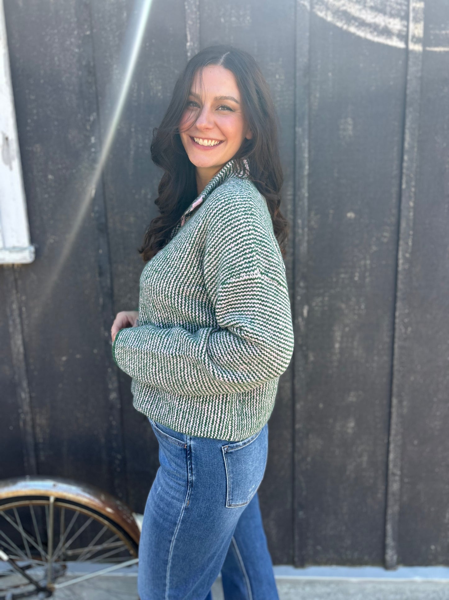 Stripe Multi Color Button Up Cardigan Green