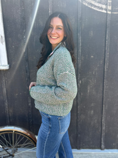 Stripe Multi Color Button Up Cardigan Green