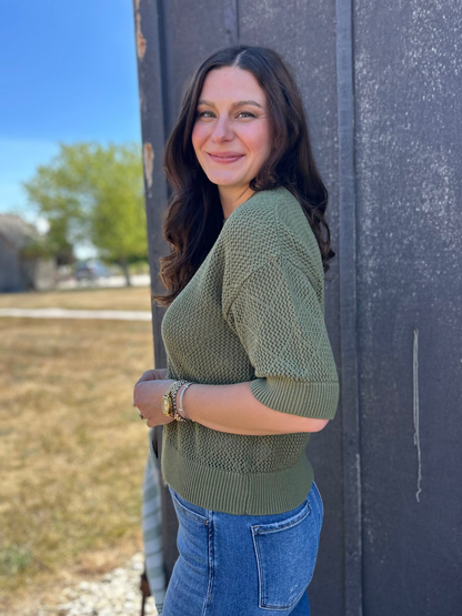 Crochet Knit Boxy Cropped Top Pine