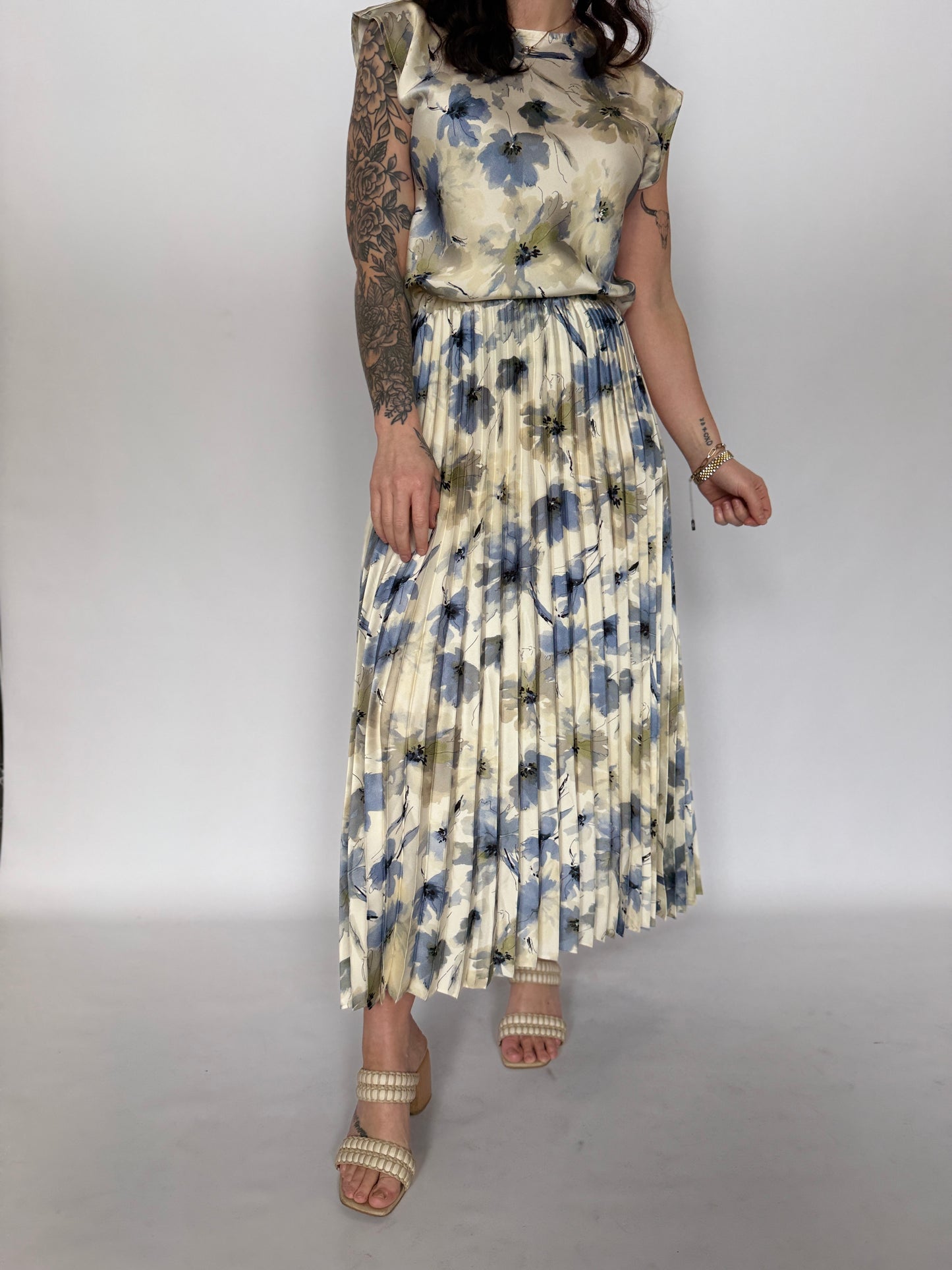 Sophia Floral Satin Midi Skirt