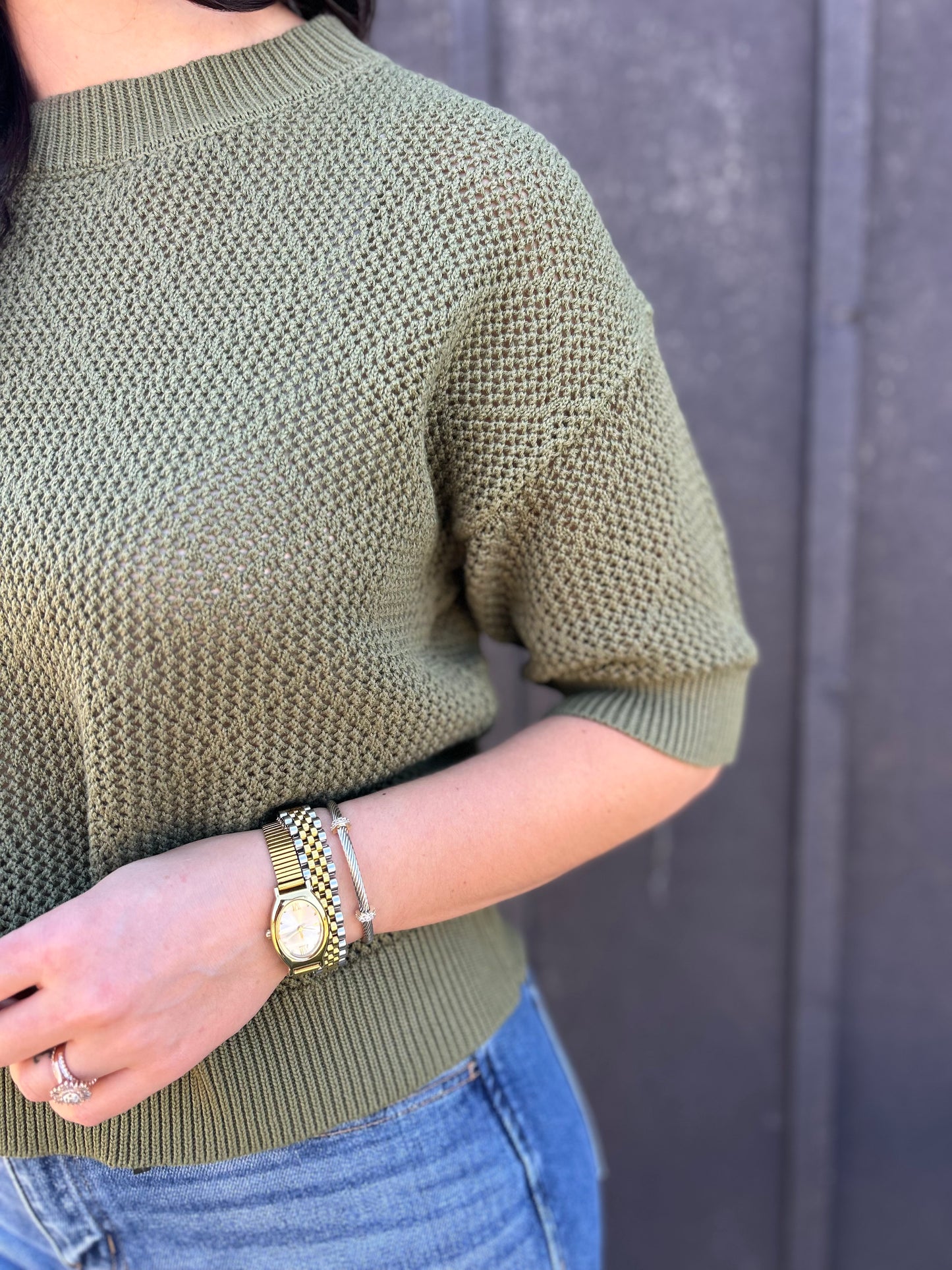 Crochet Knit Boxy Cropped Top Pine