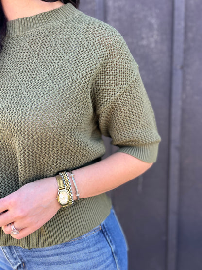 Crochet Knit Boxy Cropped Top Pine