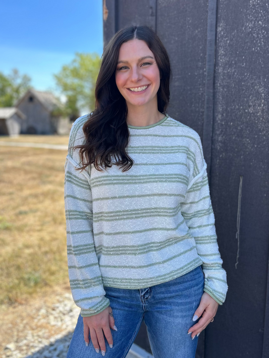 Drop Shoulder Stripe Sweater Lime