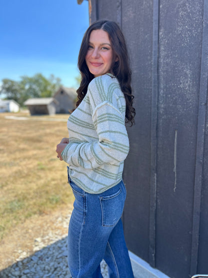 Drop Shoulder Stripe Sweater Lime