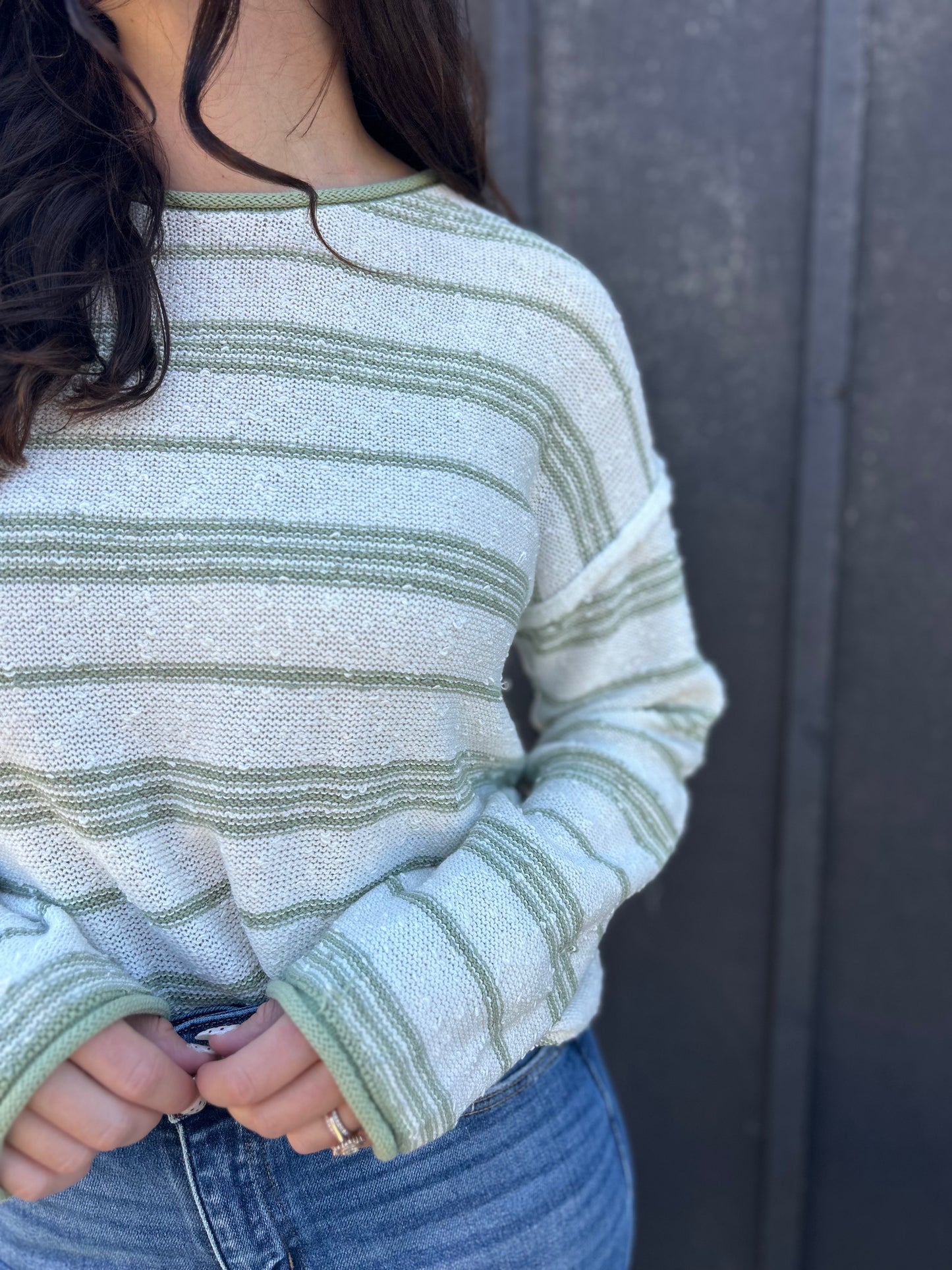 Drop Shoulder Stripe Sweater Lime