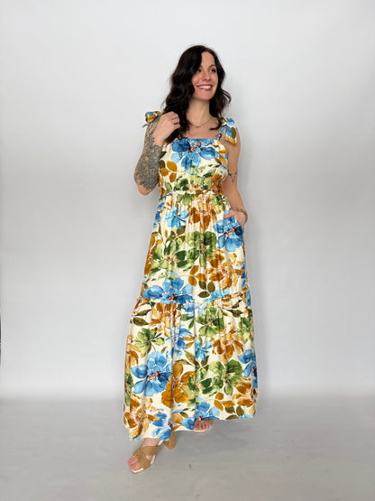 Floral Printed Tie Strap Maxi Dress