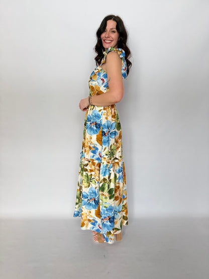 Floral Printed Tie Strap Maxi Dress
