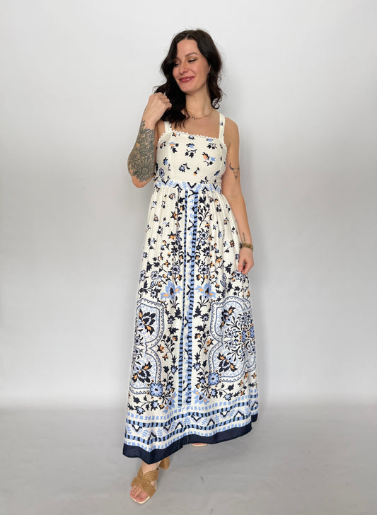 Sleeveless Printed Maxi Dress White