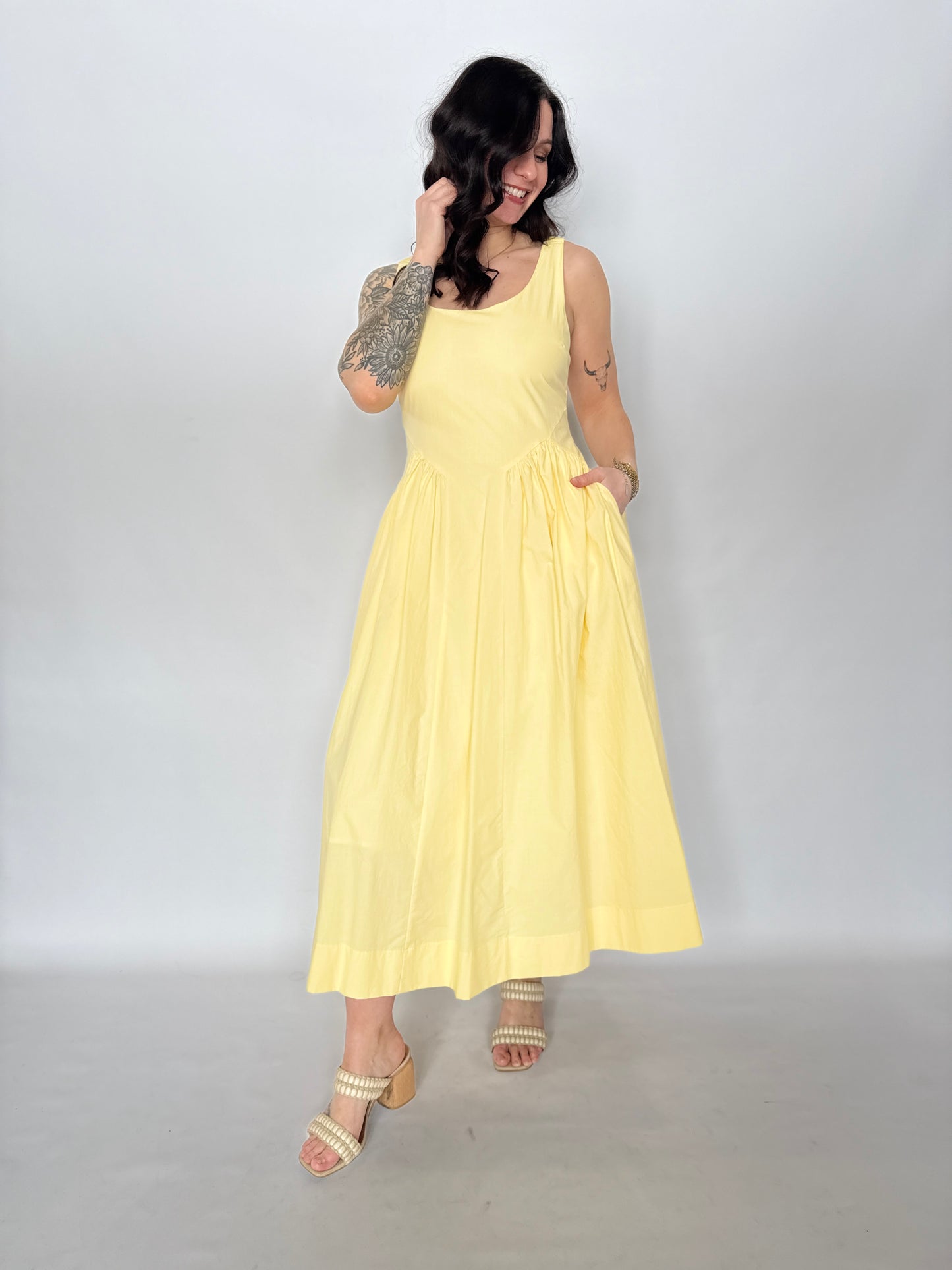 A-Line Poplin Midi Dress Butter