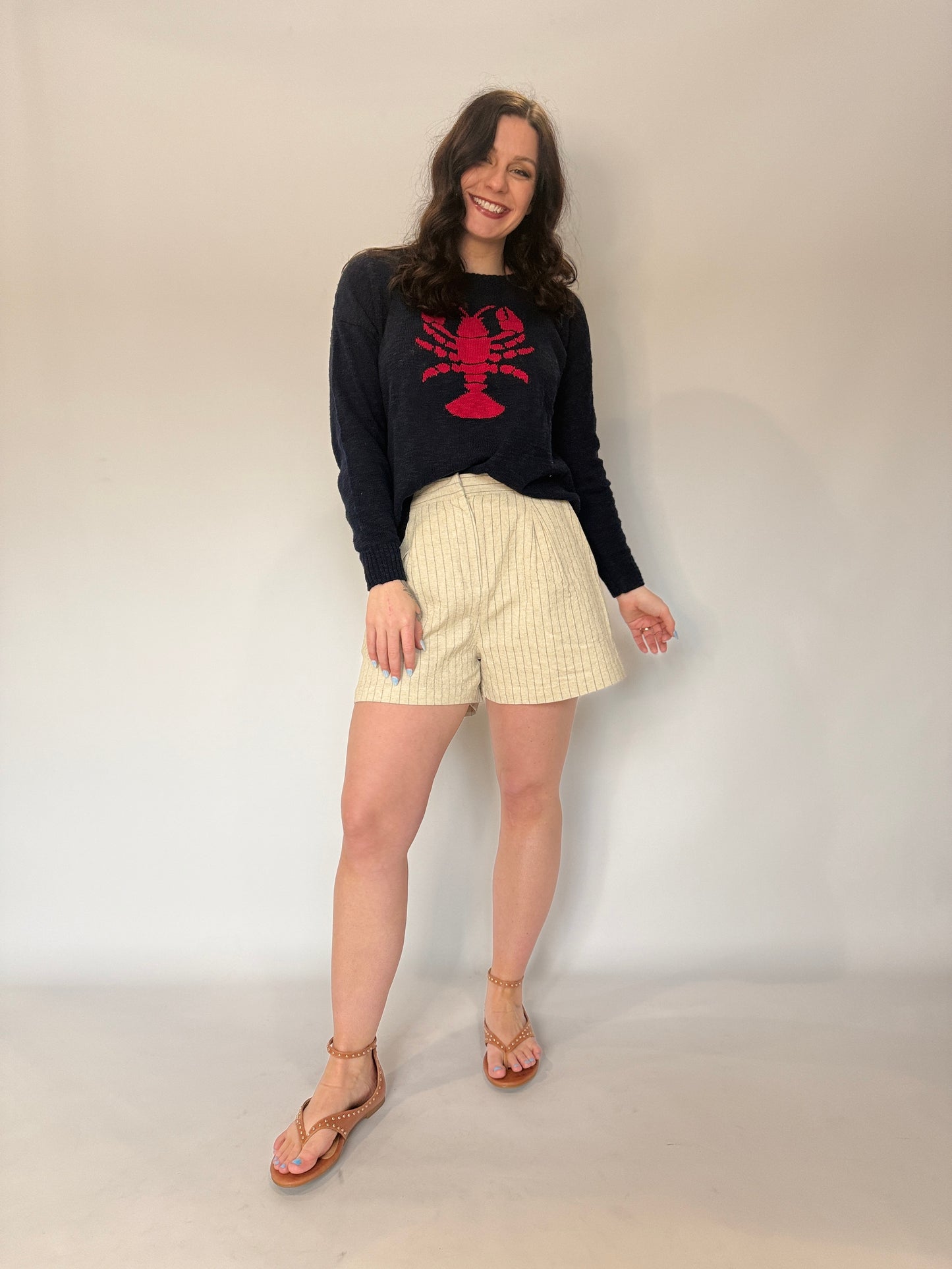 Pinstripe Linen Pleat Short Natural