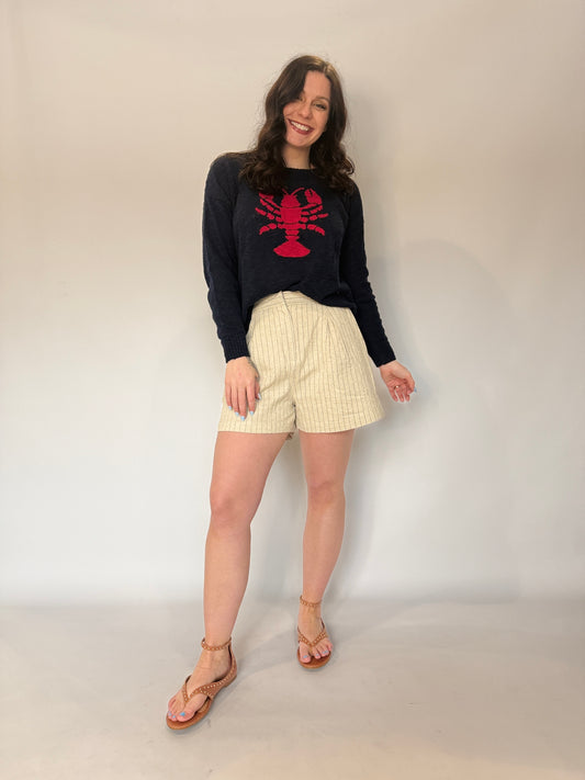 Pinstripe Linen Pleat Short Natural