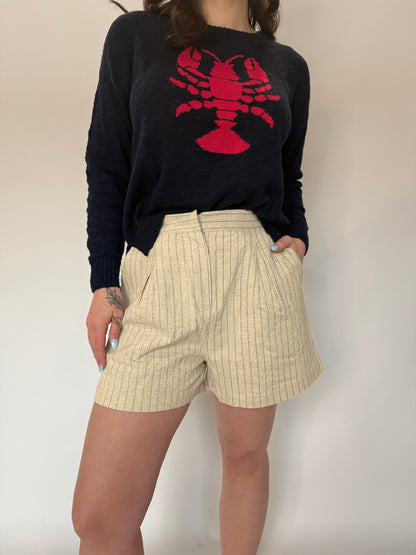 Pinstripe Linen Pleat Short Natural