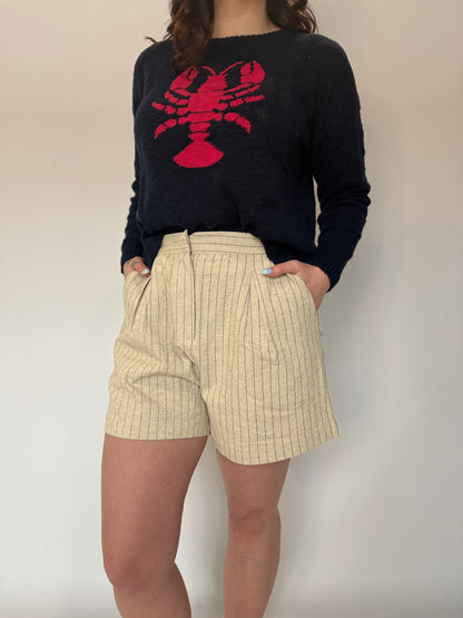 Pinstripe Linen Pleat Short Natural