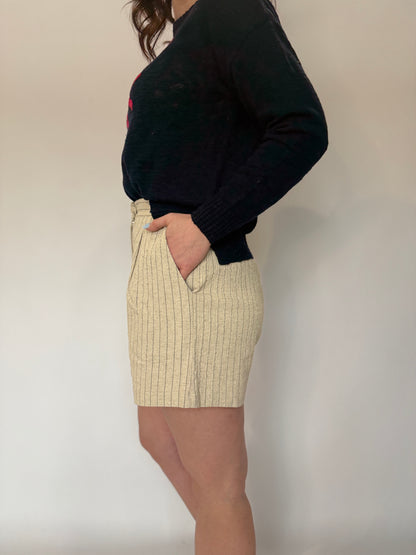 Pinstripe Linen Pleat Short Natural