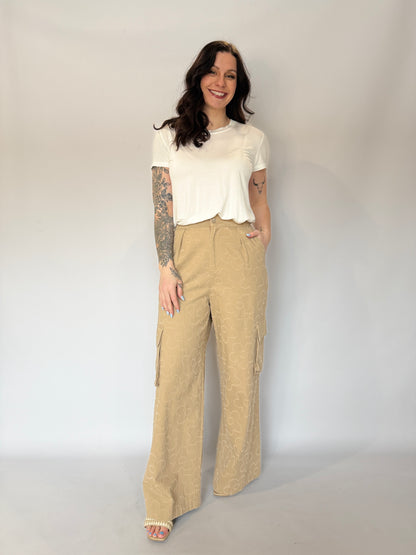 Printed Textured Cargo Pant Khaki