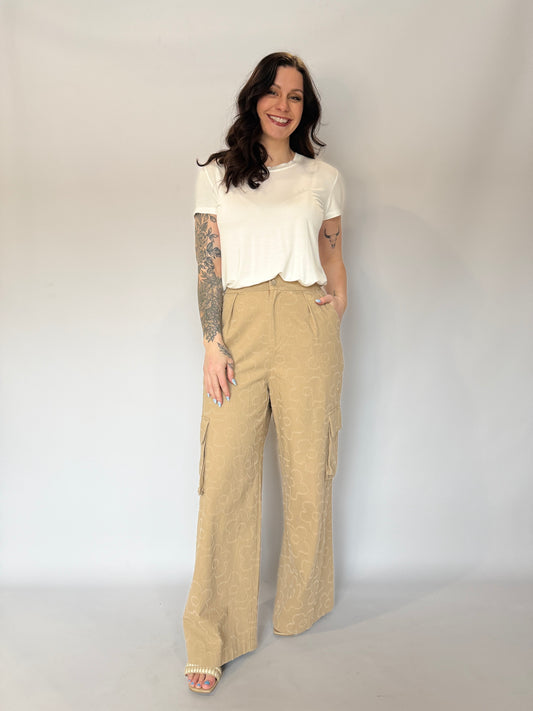 Printed Textured Cargo Pant Khaki