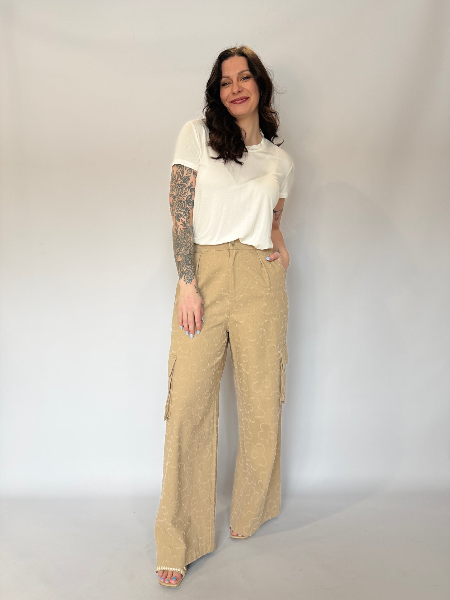 Printed Textured Cargo Pant Khaki