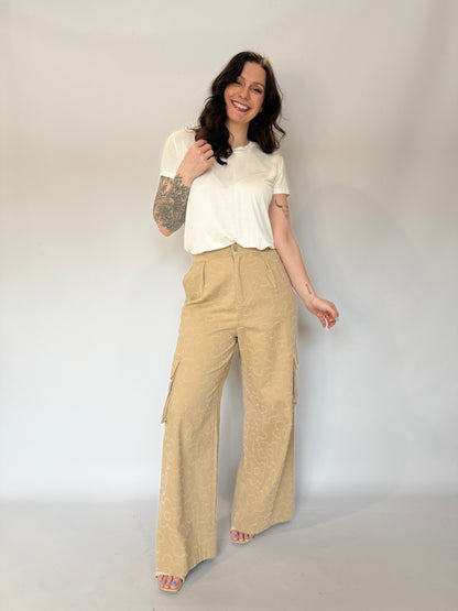Printed Textured Cargo Pant Khaki