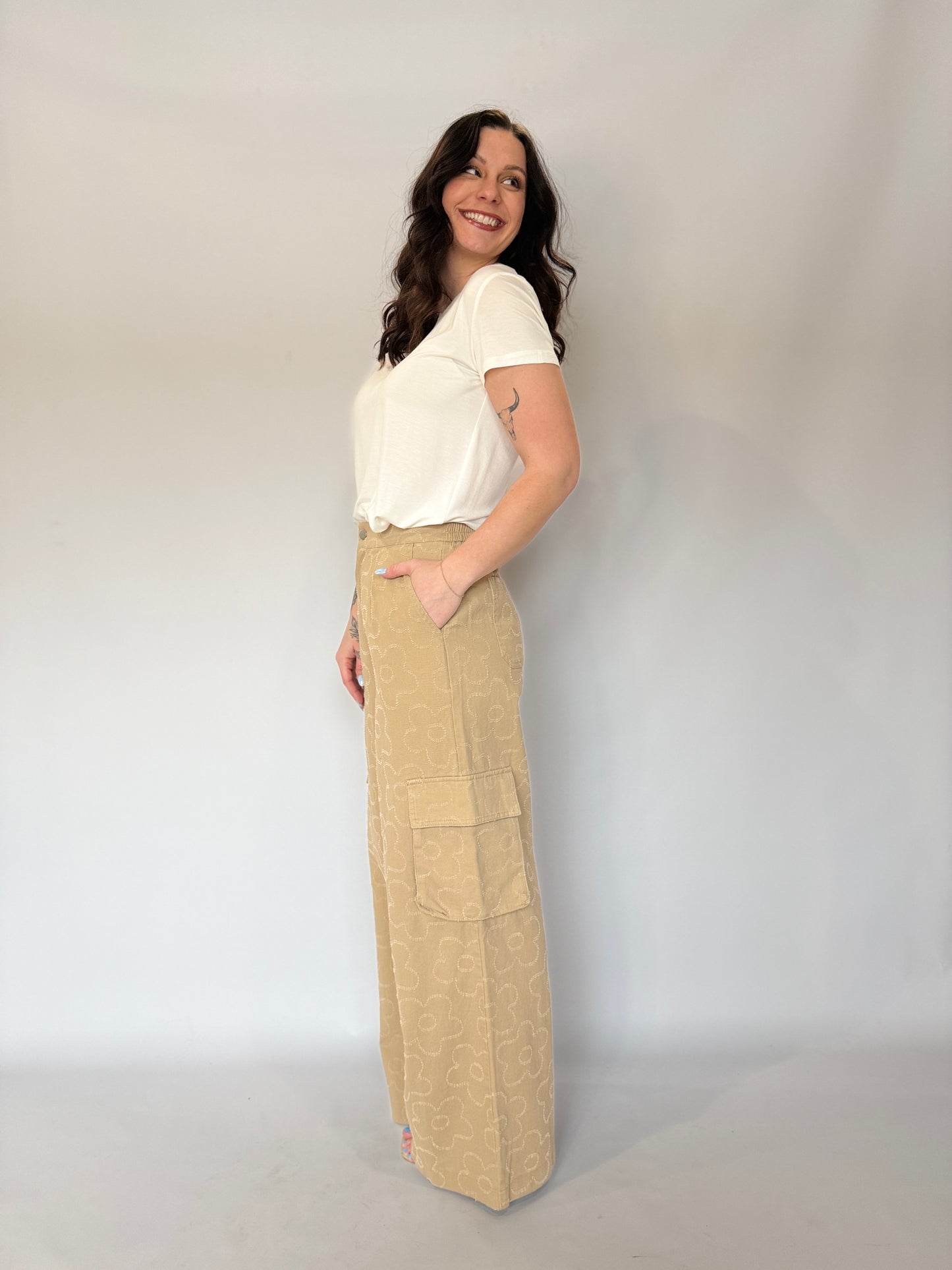Printed Textured Cargo Pant Khaki