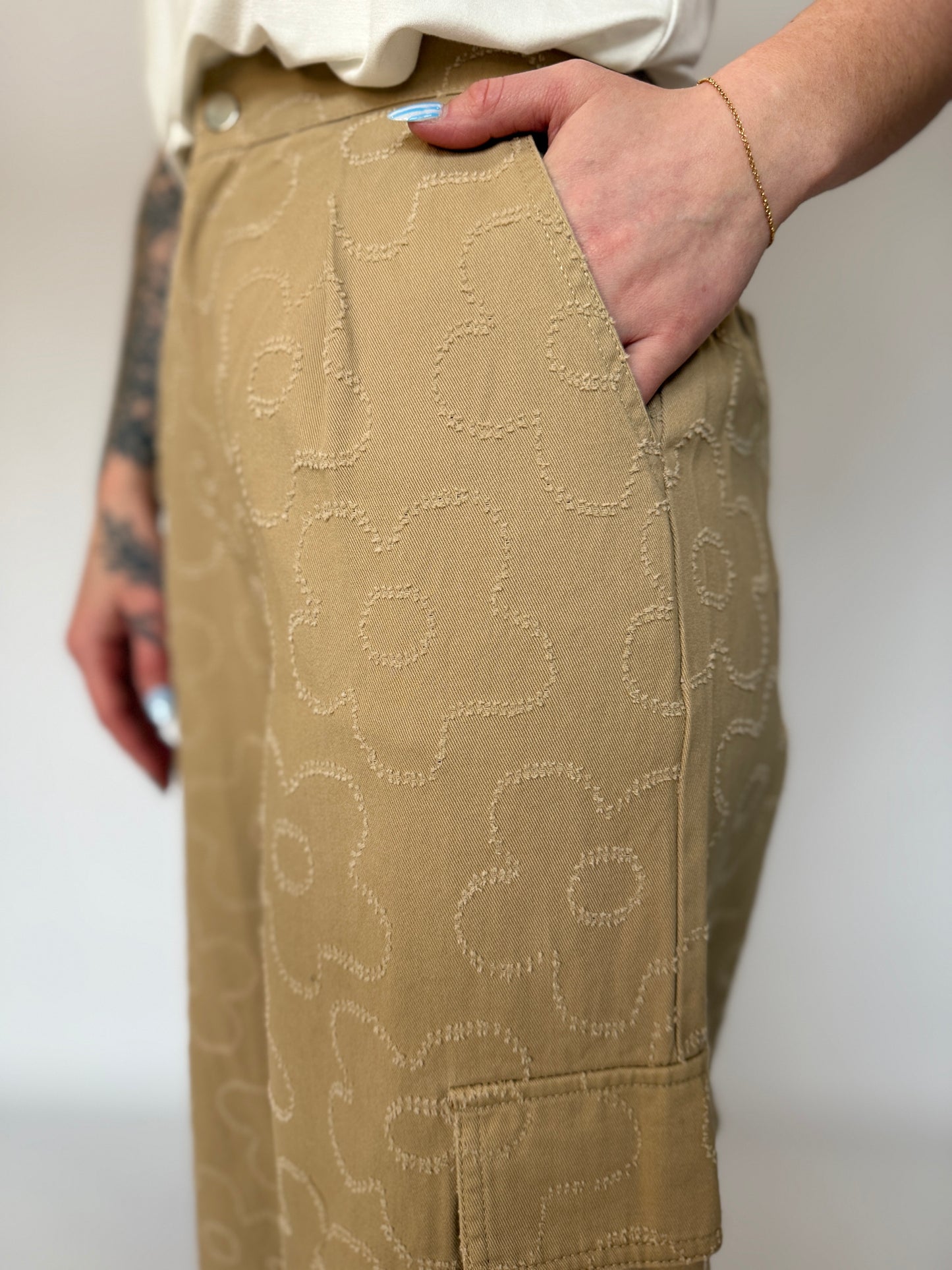 Printed Textured Cargo Pant Khaki