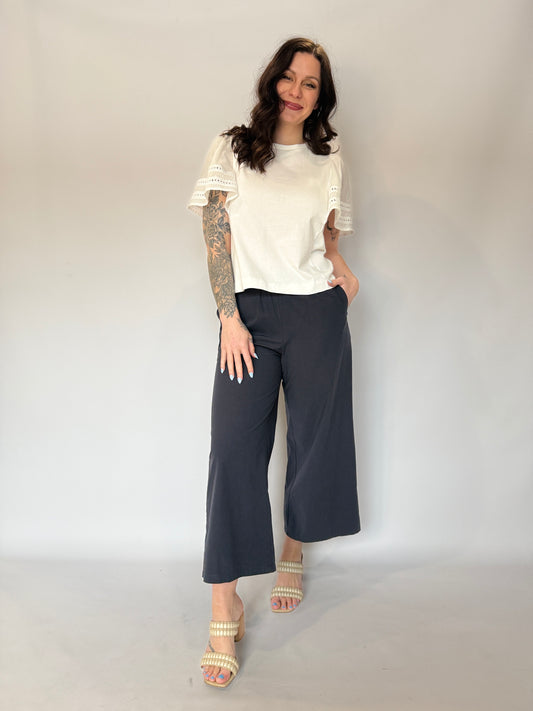 Straight Leg Elastic Waist Pant Navy