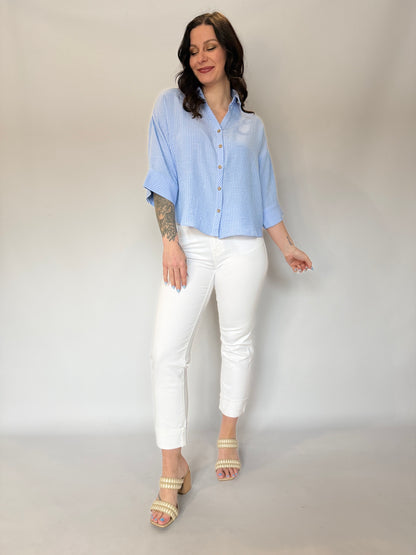 Textured Stripe Button Down Top Blue