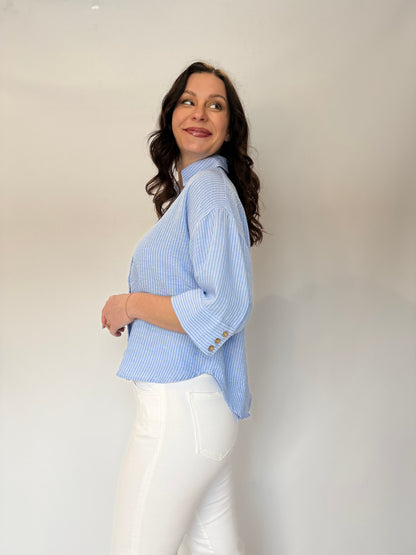 Textured Stripe Button Down Top Blue