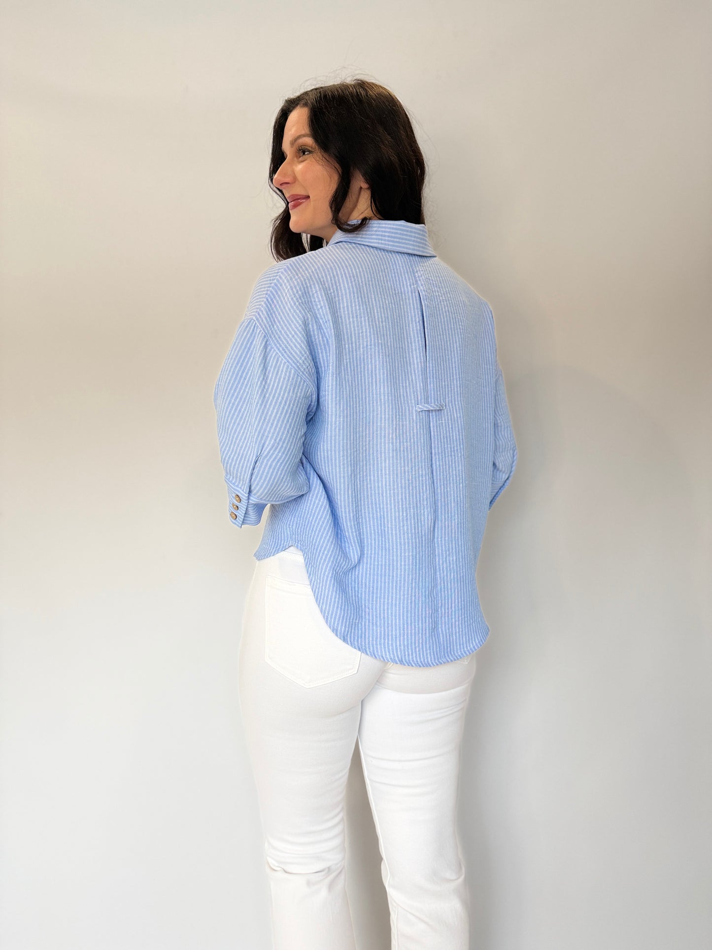 Textured Stripe Button Down Top Blue
