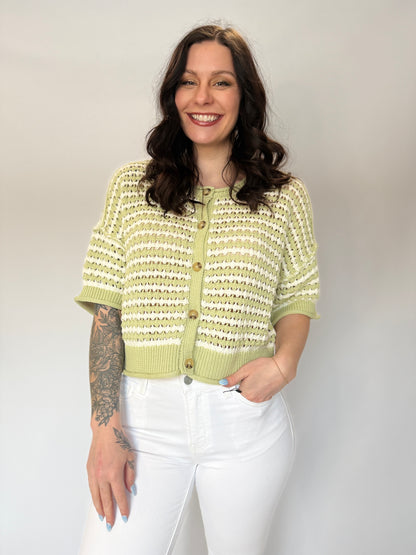 Short Sleeve Knit Button Sweater Sage