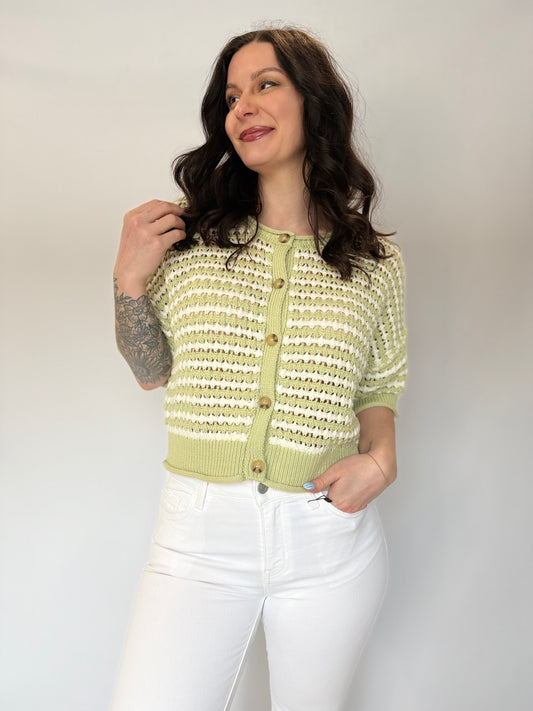 Short Sleeve Knit Button Sweater Sage