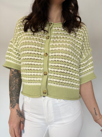 Short Sleeve Knit Button Sweater Sage