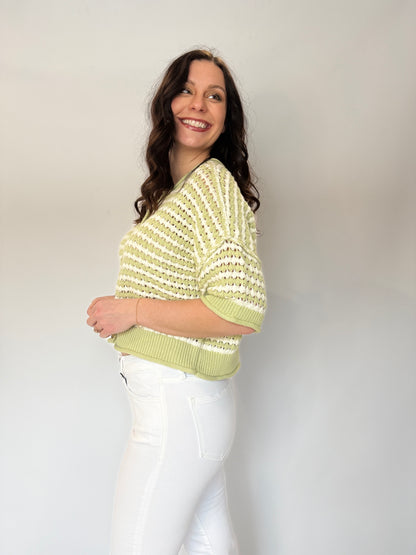 Short Sleeve Knit Button Sweater Sage