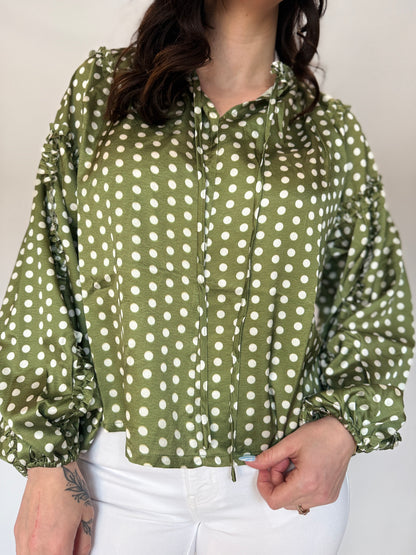 Polka Dot Satin Blouse Olive