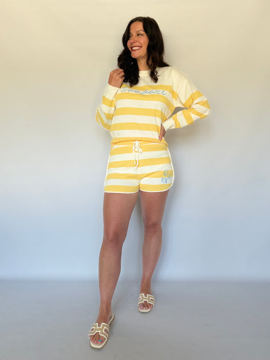 Stripe Embroidered Shorts Yellow