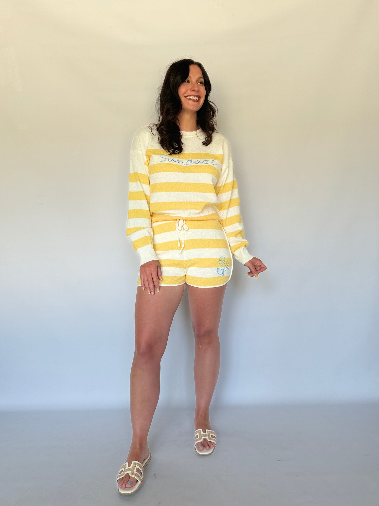 Round Neck Stripe Sundaze Sweater Yellow