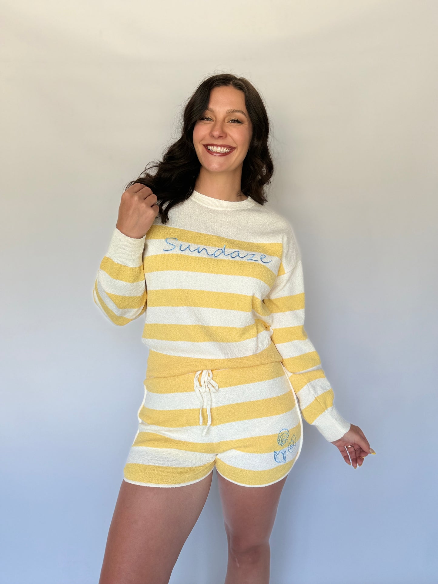 Round Neck Stripe Sundaze Sweater Yellow