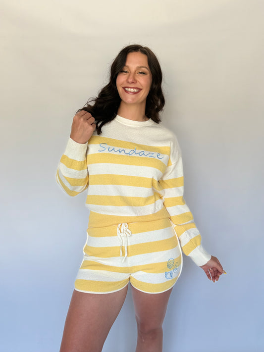 Round Neck Stripe Sundaze Sweater Yellow