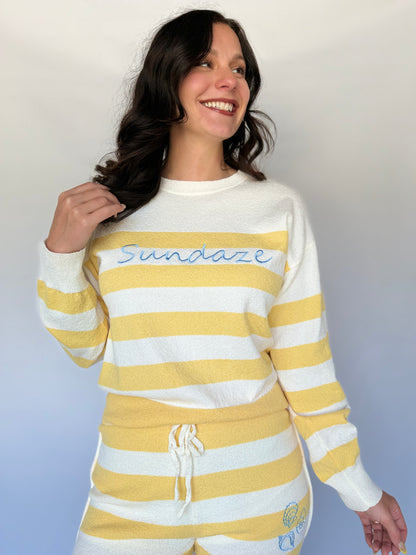 Round Neck Stripe Sundaze Sweater Yellow