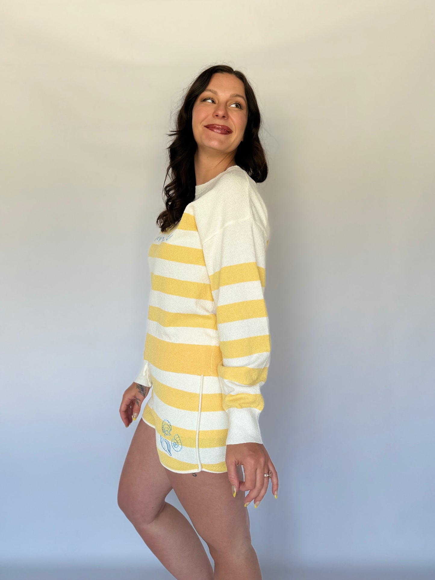 Round Neck Stripe Sundaze Sweater Yellow