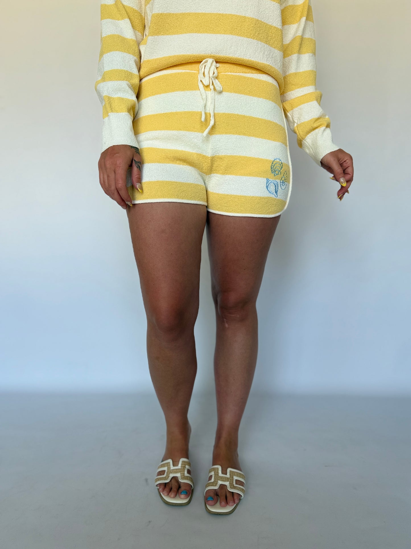 Stripe Embroidered Shorts Yellow