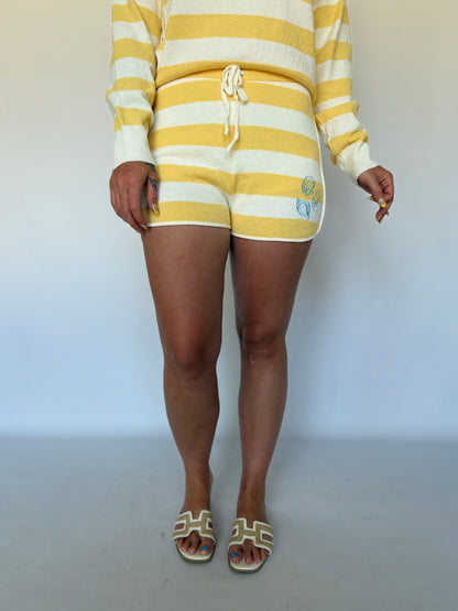 Stripe Embroidered Shorts Yellow